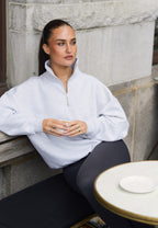 Sweat-shirt demi-zip ample - Gris chiné