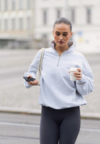 Sweat-shirt demi-zip ample - Gris chiné
