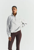 Sweat-shirt demi-zip ample - Gris chiné