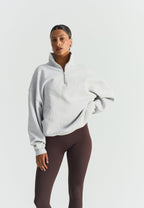 Sweat-shirt demi-zip ample - Gris chiné