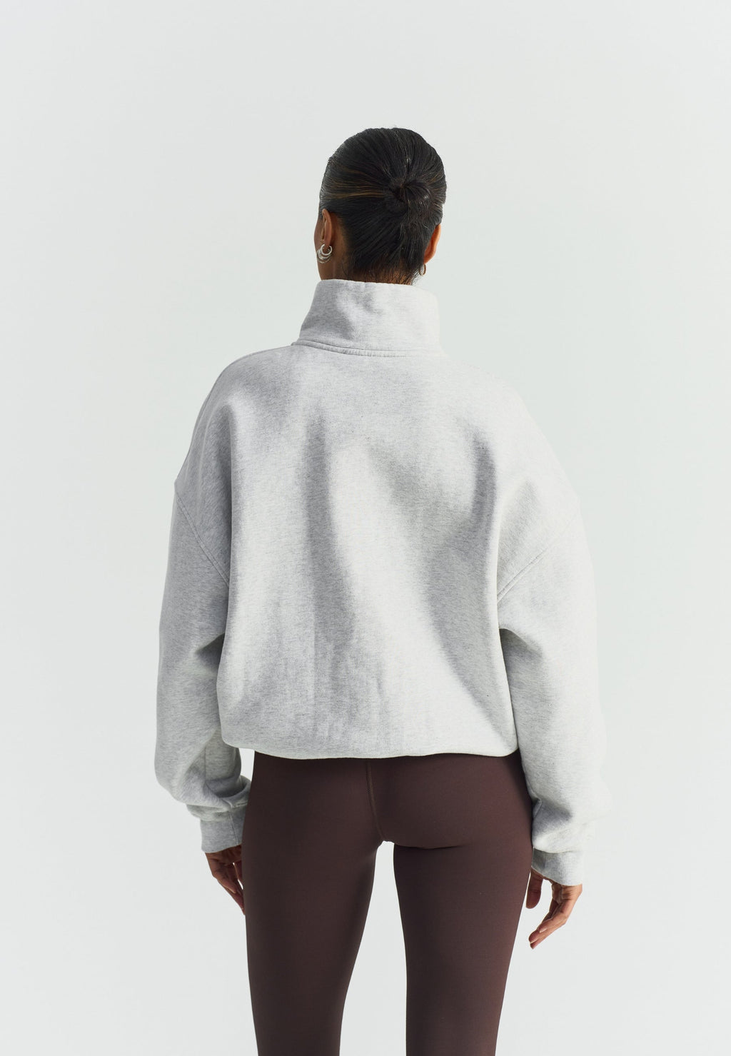 Sweat-shirt demi-zip ample - Gris chiné