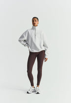 Sweat-shirt demi-zip ample - Gris chiné