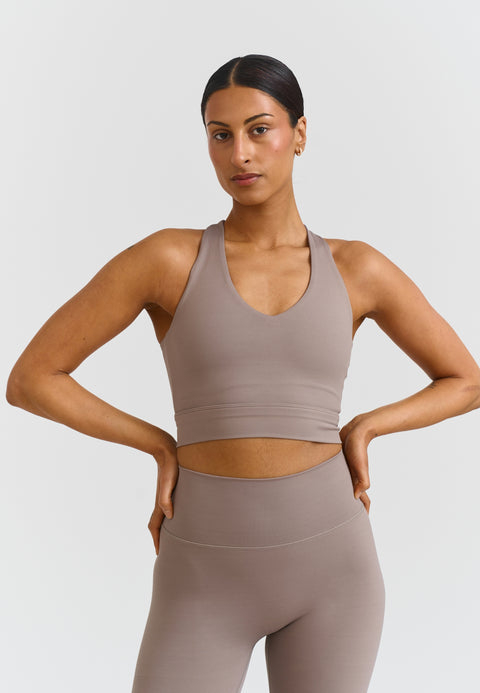V-neck Cross Back Bra - Clay